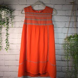THML ANTHROPOLOGIE ORANGE SHIFT DRESS WITH GRAY INTRICATE EMBROIDERY SIZE SMALL